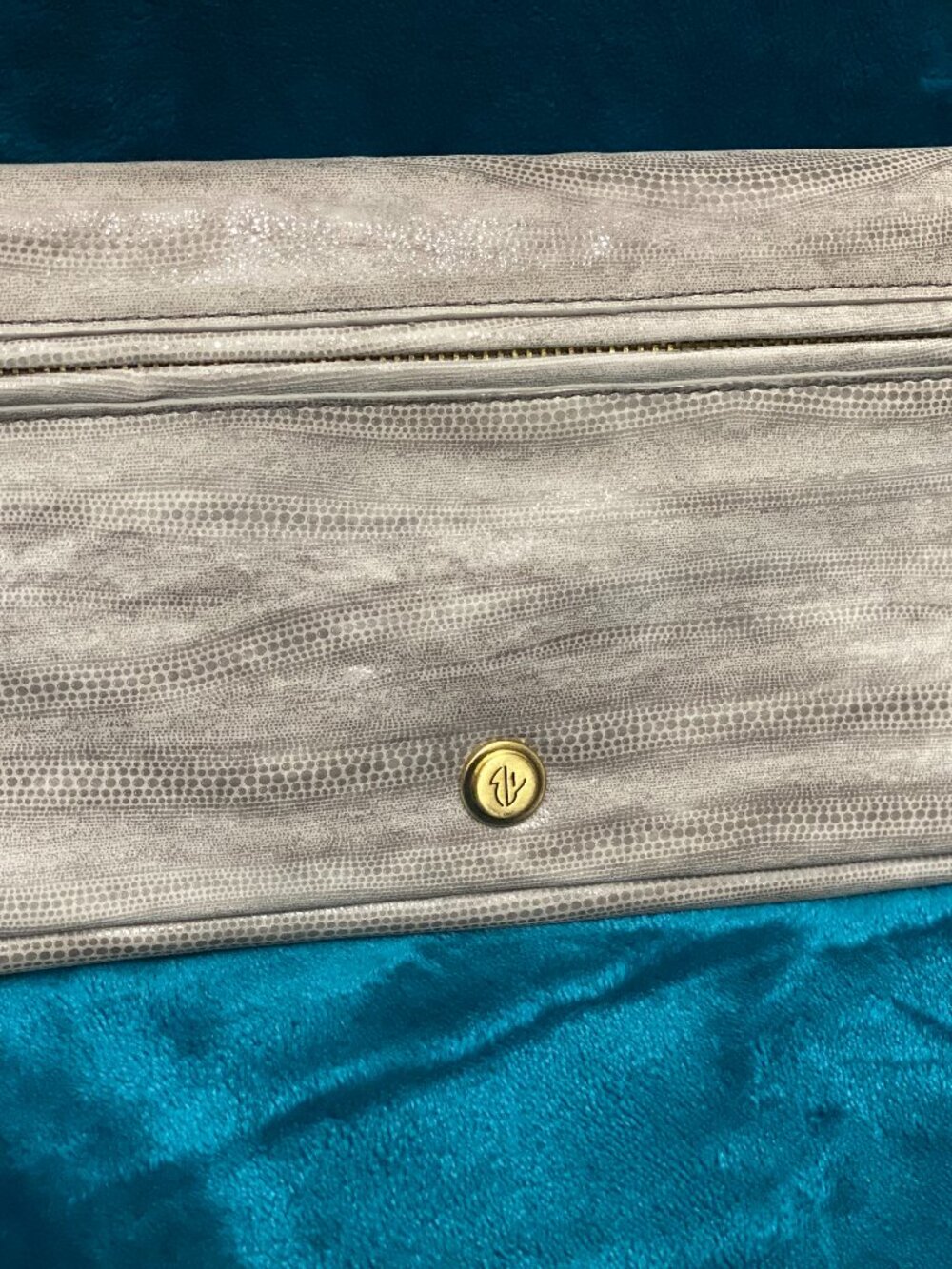 Eileen West Gray and Cream Clutch.